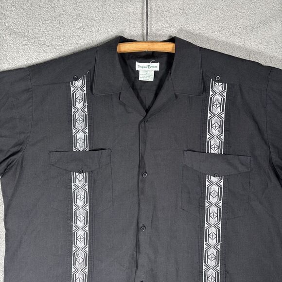 Tropical Breeze Shirt Men's Size XL Button Up Camp Cigar Cuba Black Embroidered - Picture 2 of 15